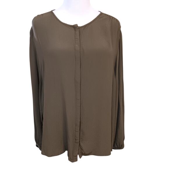 C&A (European) Blouse Top Olive Green Peasant Lagenlook Minimalist Flowy‎ XL/46 - Picture 3 of 6